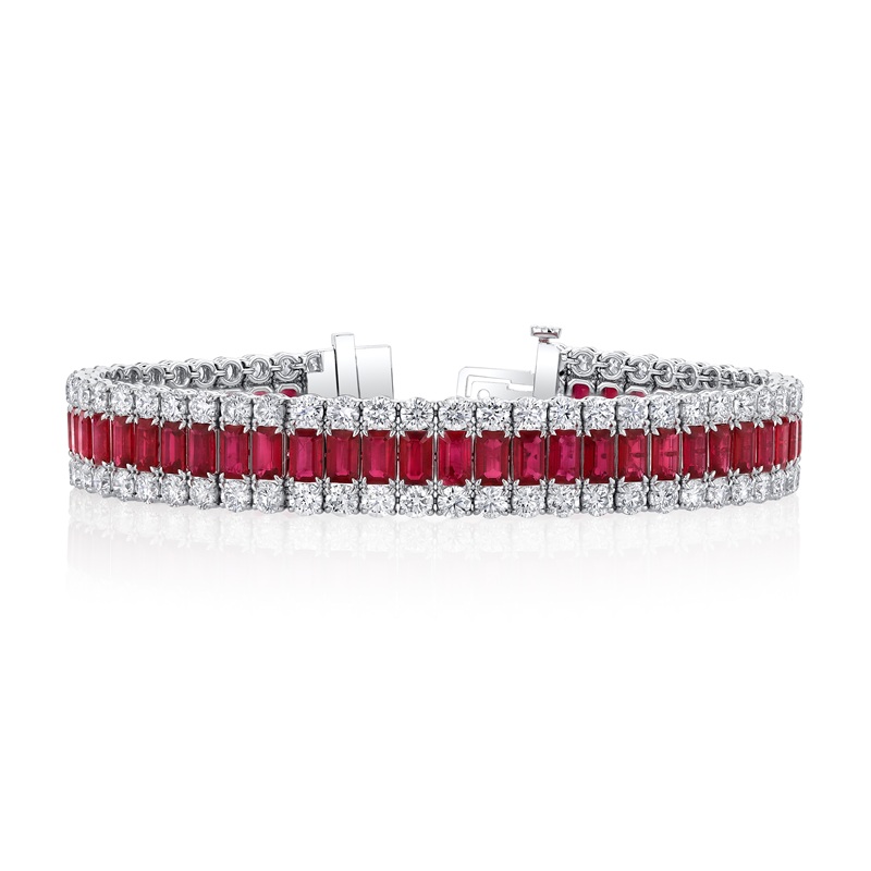 Platinum Three Row Ruby & Diamond Bracelet
